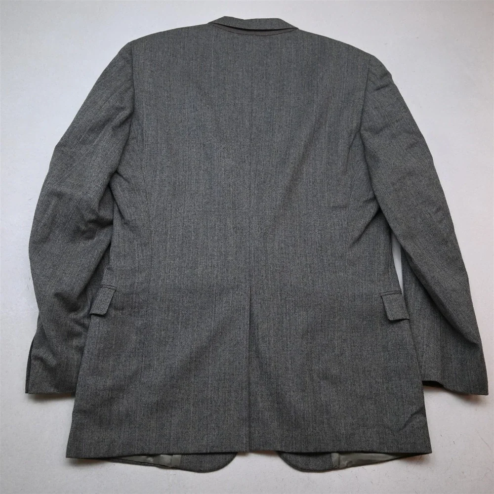 Vtg USA Made 42L 30x34 Gray Herringbone 100% Wool Flannel Mens Jacket Pants Suit